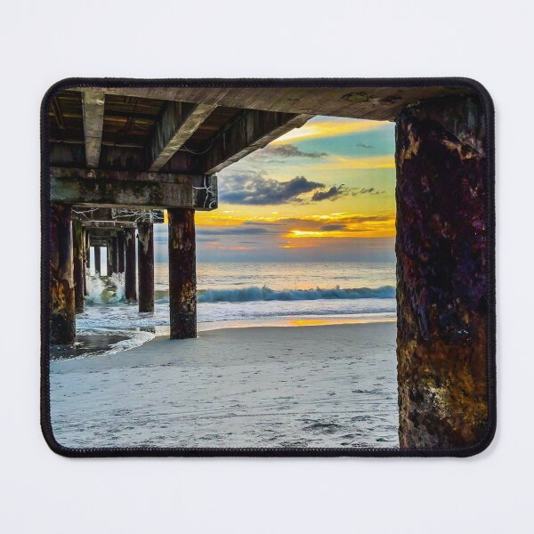 Item preview, Under the Pier Sunrise – Ocean Waves and Beach Columns Coastal Photography designed and sold by aadventures.