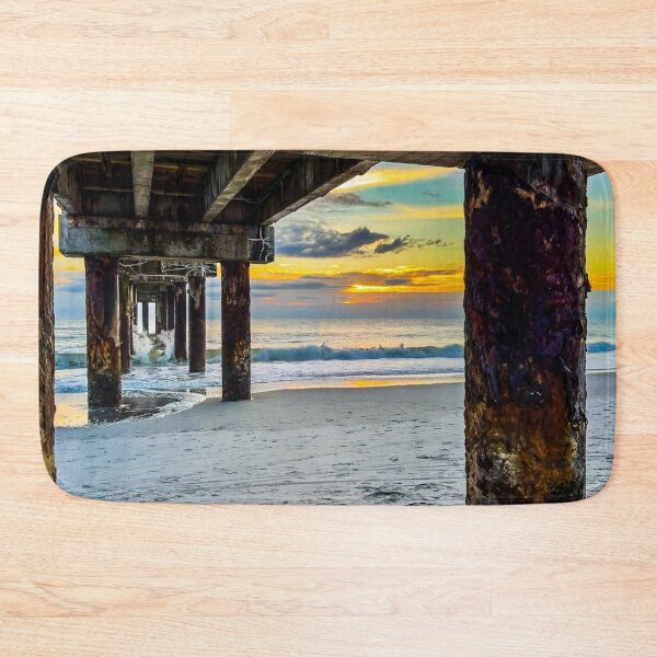 Item preview, Under the Pier Sunrise – Ocean Waves and Beach Columns Coastal Photography designed and sold by aadventures.