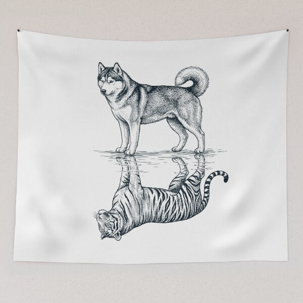 Item preview, Vintage Siberian Husky Reflection Tiger Dog Lover designed and sold by DoodleTortle.