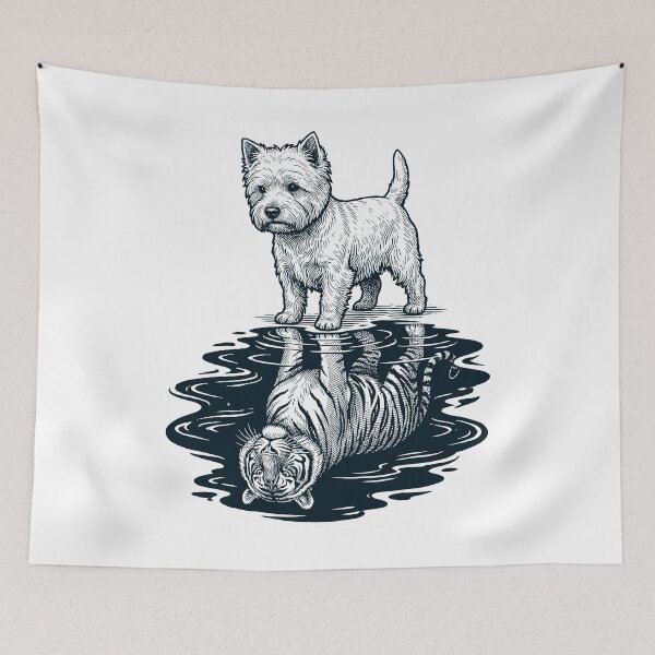 Aperçu de l'œuvre Vintage West Highland White Terrier Reflection Tiger Dog Lover créée et vendue par DoodleTortle.