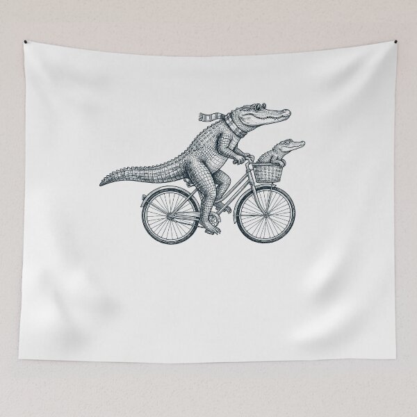 Aperçu de l'œuvre Vélo vintage alligator pour les amoureux des animaux créée et vendue par DoodleTortle.
