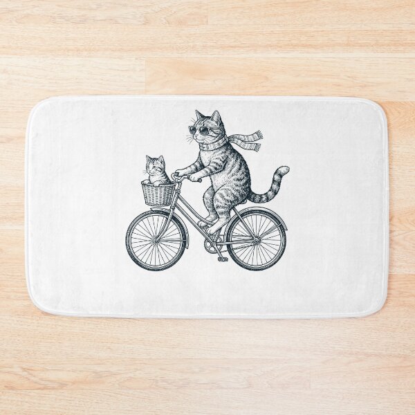 Item preview, Vintage Cat Riding Bike Bicycle Cycling Animal Lover designed and sold by DoodleTortle.