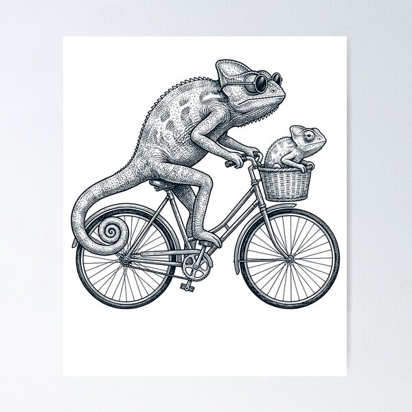 Item preview, Vintage Chameleon Riding Bike Bicycle Cycling Animal Lover designed and sold by DoodleTortle.