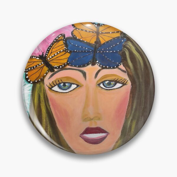 Item preview, Colorful Floral Portrait of a Woman with Bufterfly Crown as she blooms designed and sold by BettyPennyArt.