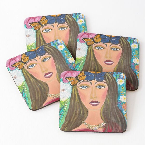 Item preview, Colorful Floral Portrait of a Woman with Bufterfly Crown as she blooms designed and sold by BettyPennyArt.
