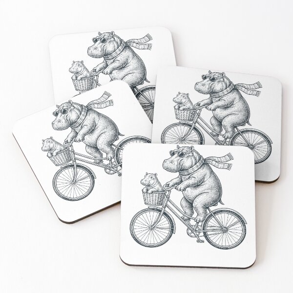 Item preview, Vintage Hippo Riding Bike Bicycle Cycling Animal Lover designed and sold by DoodleTortle.
