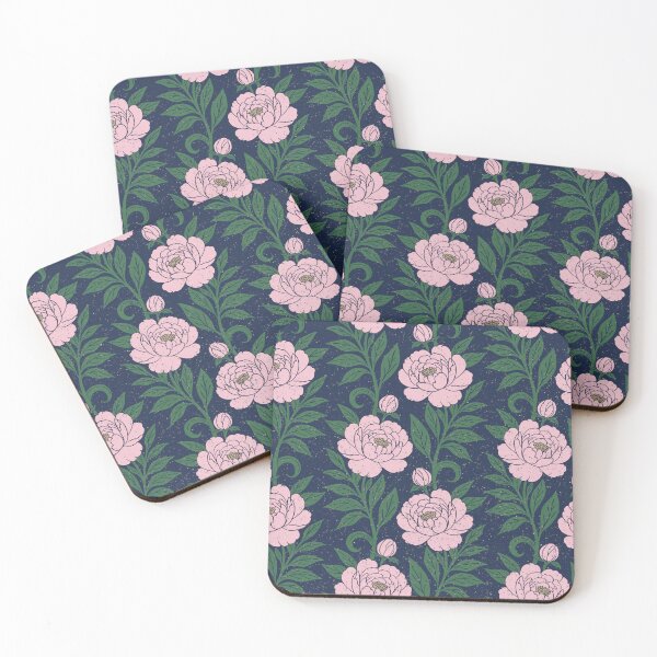 Item preview, Vintage Pink Peony Floral Pattern on Navy Background designed and sold by DColourMuse.