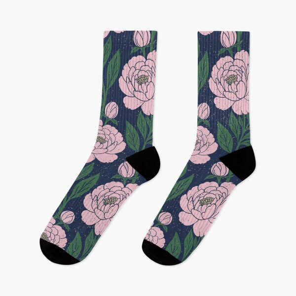 Artikelvorschau, Vintage-Pfingstrosenmuster in Rosa auf marineblauem Hintergrund entworfen und verkauft von DColourMuse.