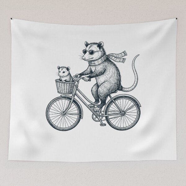 Item preview, Vintage Opossum Riding Bike Bicycle Cycling Animal Lover designed and sold by DoodleTortle.