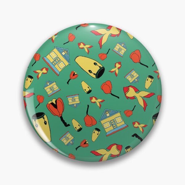 Item preview, Caribbean folk art with fish, fruits, house and drums on green background. designed and sold by RosebudTextilesArt.