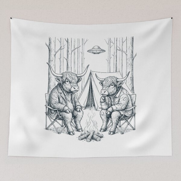 Item preview, Vintage Highland Cow Camping UFO Animal Lover designed and sold by TerryConnells.