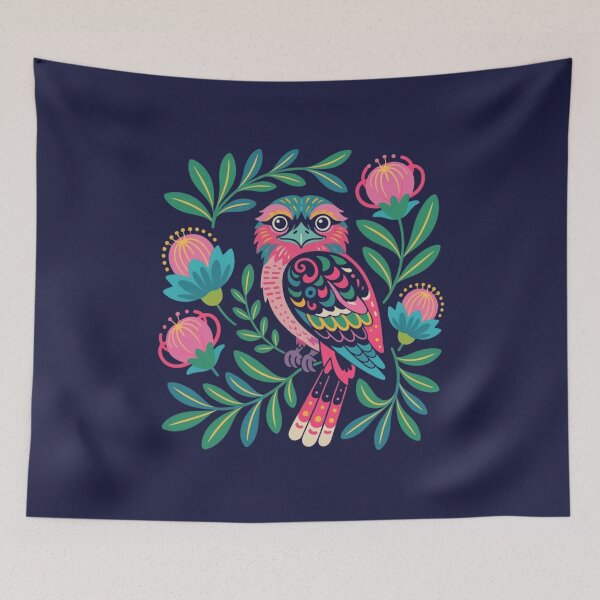 Item preview, Tawny Frogmouth Folk Art - Midnight Australian Bird Illustration designed and sold by Wennebabs.