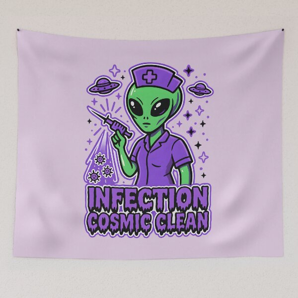Item preview, Infection Cosmic Clean – Halloween Alien T-Shirt for Infection Control Nurses – Spooky Neon Purple Design designed and sold by ClinicalHubs.