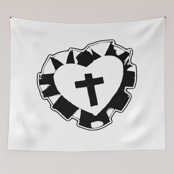 Item preview, Grunge Sacred Heart Cross – Punk Black and White Distressed designed and sold by destelloacido.