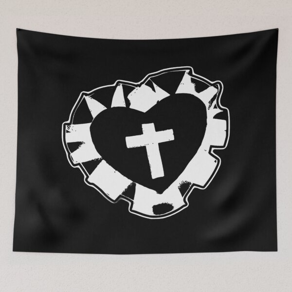 Item preview, Grunge Sacred Heart Cross – Punk Black and White Distressed designed and sold by destelloacido.