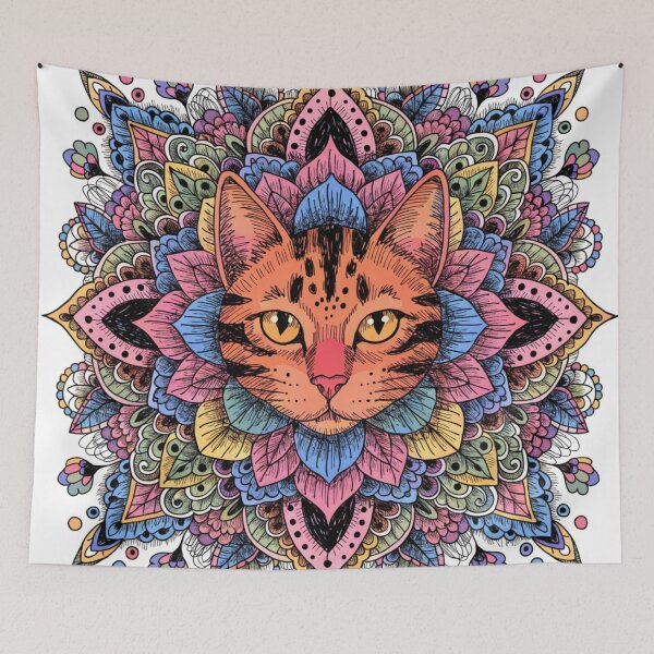 Item preview, Boho Mandala Cat Illustration | Floral Tribal Cat Art | Vintage Ethnic Animal Design designed and sold by Anime9122.