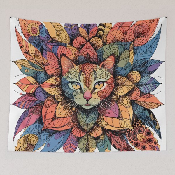 Item preview, Boho Mandala Cat Illustration | Floral Tribal Cat Art | Vintage Ethnic Animal Design designed and sold by Anime9122.