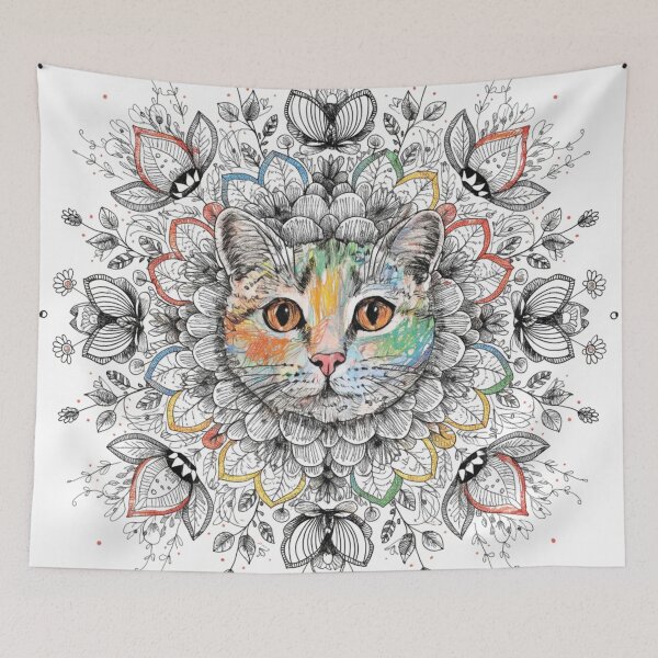 Item preview, Boho Mandala Cat Illustration | Floral Tribal Cat Art | Vintage Ethnic Animal Design designed and sold by Anime9122.