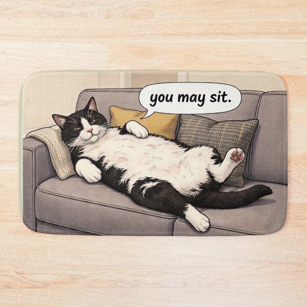 Item preview,  You May Sit – Chonky Tuxedo Cat Grants Permission | Funny Cat Humor Art Print designed and sold by SammyMorry.