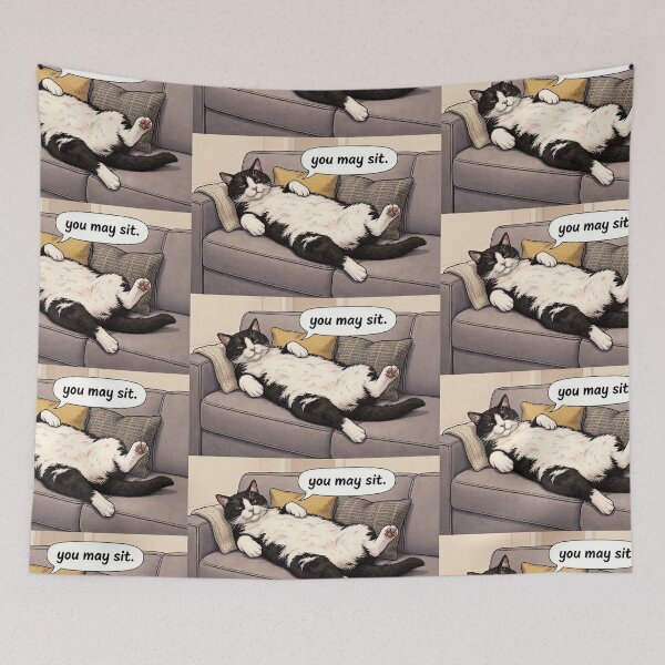 Item preview,  You May Sit – Chonky Tuxedo Cat Grants Permission | Funny Cat Humor Art Print designed and sold by SammyMorry.