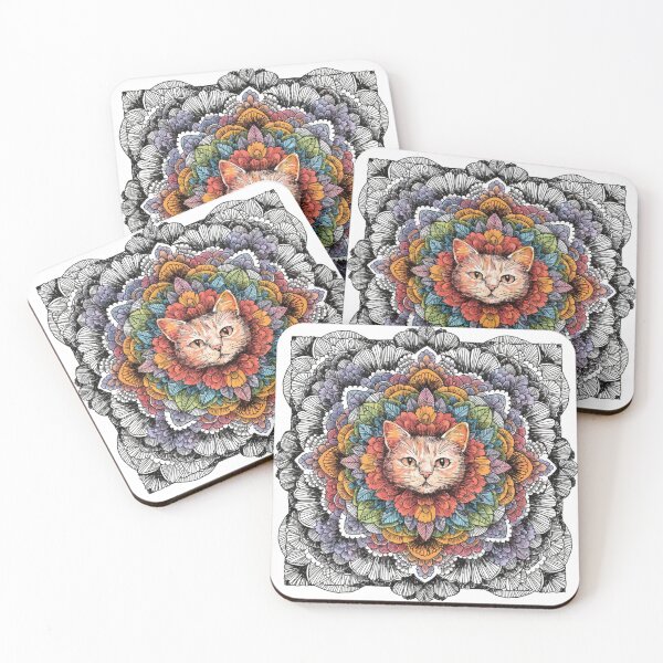 Item preview, Boho Mandala Cat Illustration | Floral Tribal Cat Art | Vintage Ethnic Animal Design designed and sold by Anime9122.