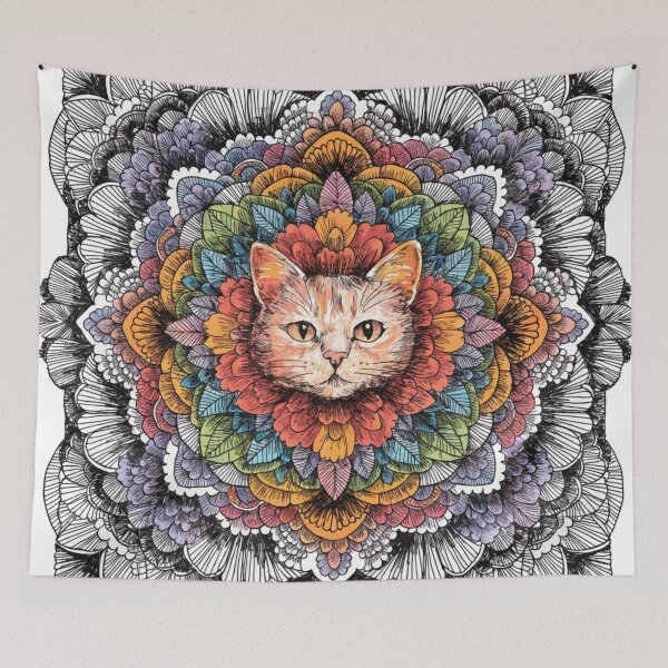 Item preview, Boho Mandala Cat Illustration | Floral Tribal Cat Art | Vintage Ethnic Animal Design designed and sold by Anime9122.