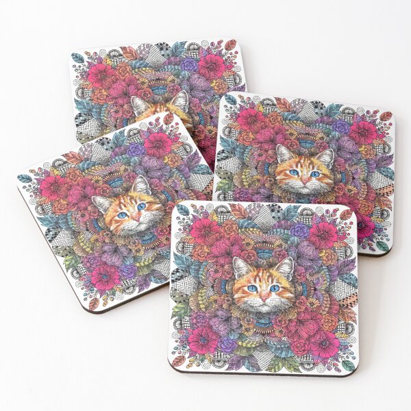 Item preview, Boho Mandala Cat Illustration | Floral Tribal Cat Art | Vintage Ethnic Animal Design designed and sold by Anime9122.