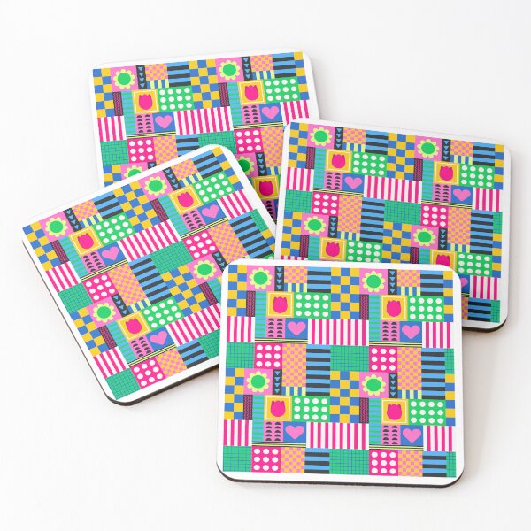 Item preview, Modern Geometric Abstract Patchwork Background with Bright Shapes Heart Flower designed and sold by nuchz.