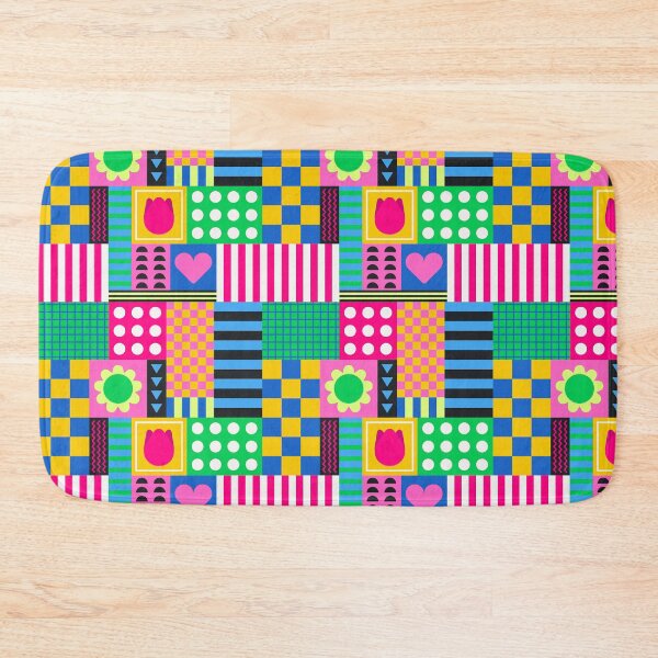 Item preview, Modern Geometric Abstract Patchwork Background with Bright Shapes Heart Flower designed and sold by nuchz.