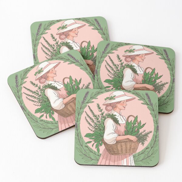 Item preview, Vintage Herb Gatherer Woman with Wicker Basket Illustration designed and sold by NuniDesigns.