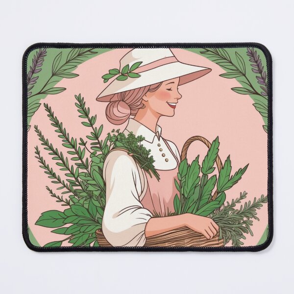 Item preview, Vintage Herb Gatherer Woman with Wicker Basket Illustration designed and sold by NuniDesigns.