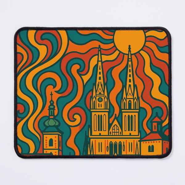 Item preview, Trippy Psychedelic Poster of Zagreb | Neon Historic Streets & Skyline | Vibrant Abstract Croatian City Art designed and sold by PaintedPixels01.