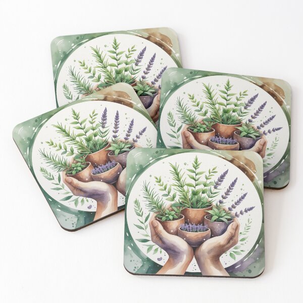 Item preview, Watercolor Herb Garden Hands Holding Potted Plants designed and sold by NuniDesigns.