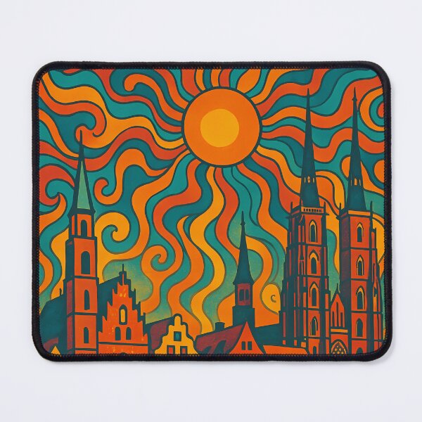 Item preview, Trippy Psychedelic Poster of Wrocław | Neon Market Square & River Odra | Vibrant Abstract Polish City Art designed and sold by PaintedPixels01.