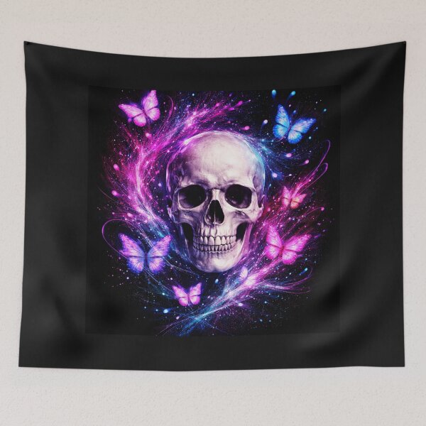 Item preview, Neon Skull Butterfly Art Dark Aesthetic Gothic Decor designed and sold by KBTshirts.