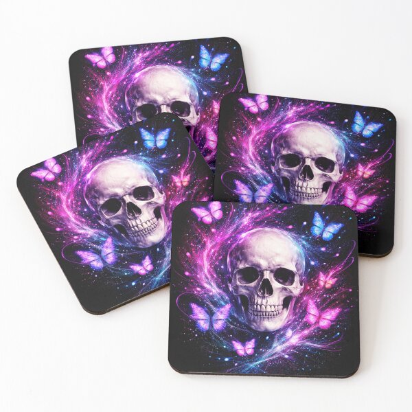 Item preview, Neon Skull Butterfly Art Dark Aesthetic Gothic Decor designed and sold by KBTshirts.