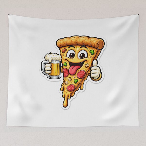 Item preview, Funny Pizza and Beer Cartoon Cute Food Lover Party Design designed and sold by HobsS.
