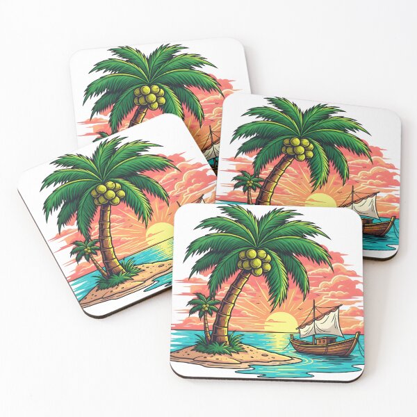 Item preview, Stylized, illustrative depiction of a tropical sunset scene designed and sold by ARTSIT-SHOP.
