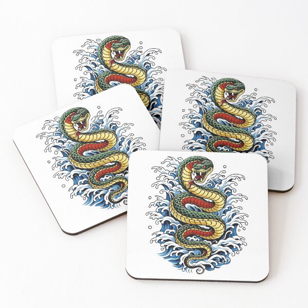 Item preview, Japanese Snake Wave Tattoo – Irezumi Serpent Ocean Design designed and sold by GRYFFWEAR.