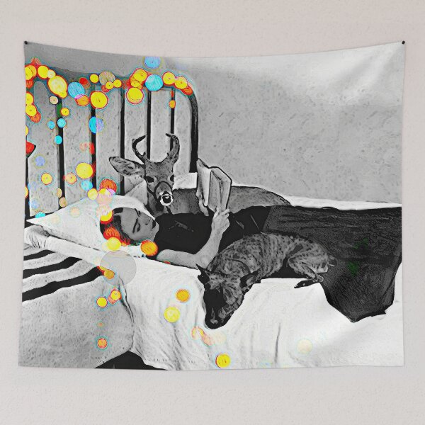 Item preview, Frida Deer Dog on Bed designed and sold by FridaArtGallery.