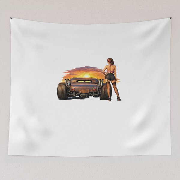 Item preview, Rat Rod Pin Up Girl – Vintage Hot Rod Sunset Retro Car Design designed and sold by Fleetwood1994.