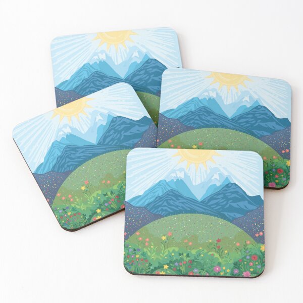 Item preview, Glowing Sun Over Lush Flowering Greens with Mountains designed and sold by The Crafted Spirits.