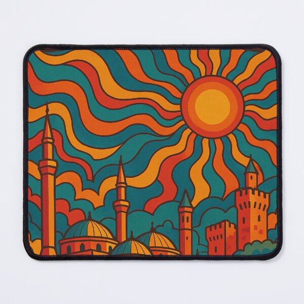 Item preview, Trippy Psychedelic Poster of Bursa | Neon Ottoman Architecture & Uludağ Views | Vibrant Abstract Turkish City Art designed and sold by PaintedPixels01.