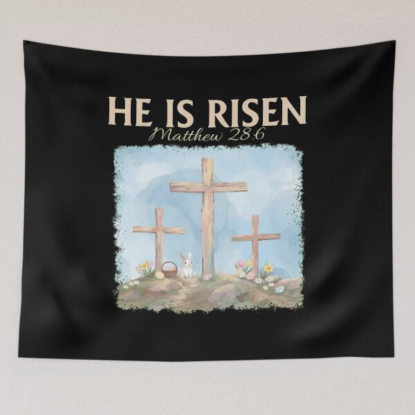 Item preview, He Is Risen Matthew 28:6 Easter Cross Bunny designed and sold by OlyvieArt.