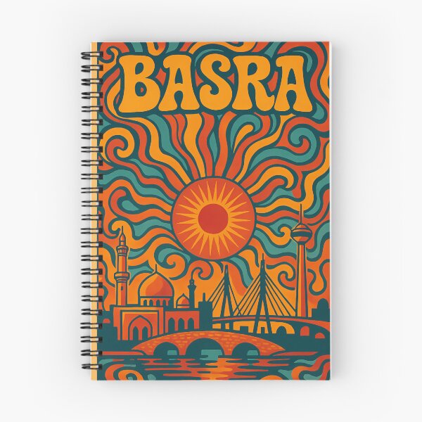 Artikelvorschau, Psychedelisches Poster von Basra | Neon-Schatt al-Arab & Stadtkulisse | Lebendige abstrakte Kunst im Irak entworfen und verkauft von PaintedPixels01.