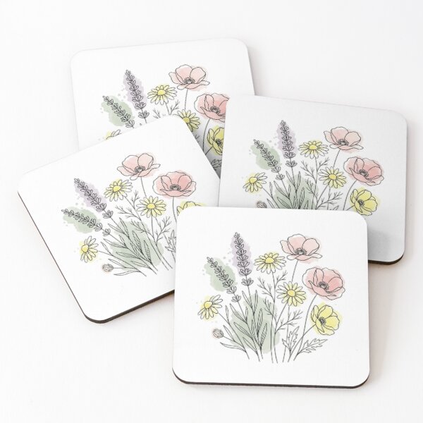 Item preview, Delicate Spring Flowers Line Art and Watercolor Design designed and sold by NoriudaR.