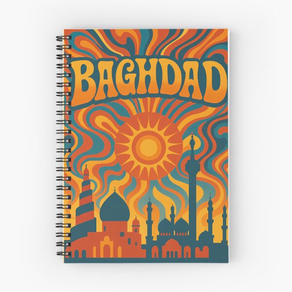 Item preview, Trippy Psychedelic Poster of Baghdad | Neon Tigris River & Historic Skyline | Vibrant Abstract Iraqi City Art designed and sold by PaintedPixels01.