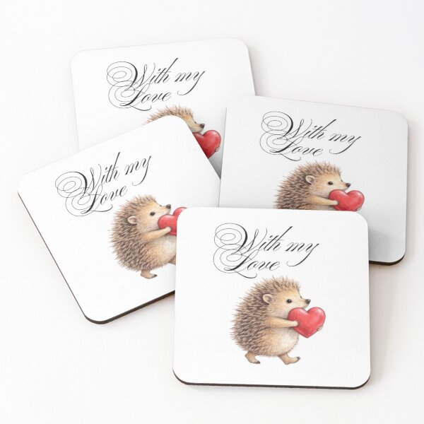 Item preview, Cute Hedgehog with Red Heart - With My Love Calligraphy designed and sold by NoriudaR.