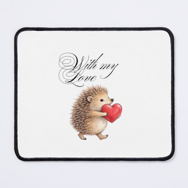Item preview, Cute Hedgehog with Red Heart - With My Love Calligraphy designed and sold by NoriudaR.