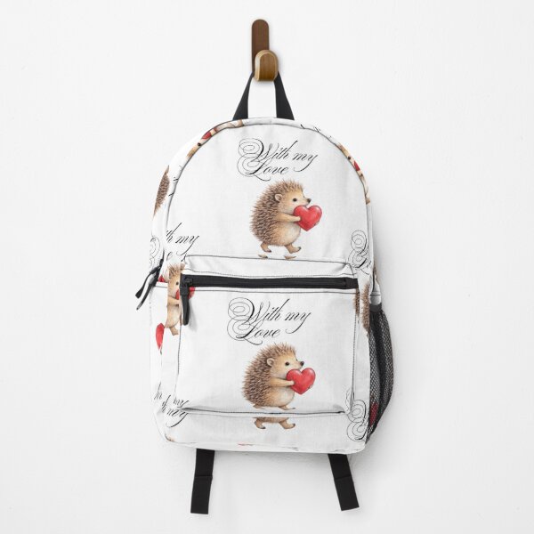 Item preview, Cute Hedgehog with Red Heart - With My Love Calligraphy designed and sold by NoriudaR.